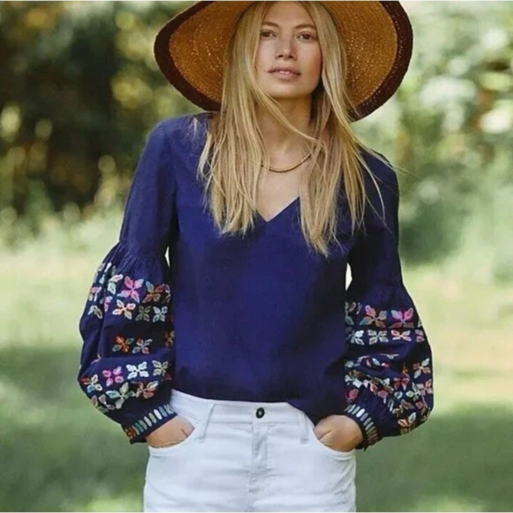 MAEVE By Anthropologie Sonja Embroidered Floral Top - Size 10P